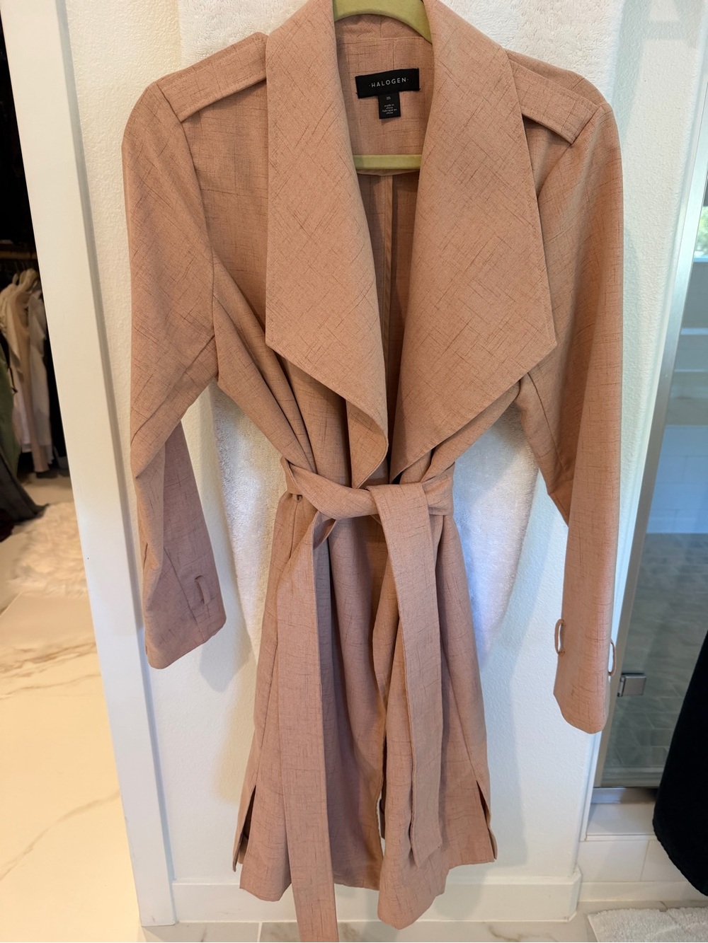 Light Cream/Blush Cooor Tie-Waist Trench Coat (M) by Halogen - Picture 2 of 9
